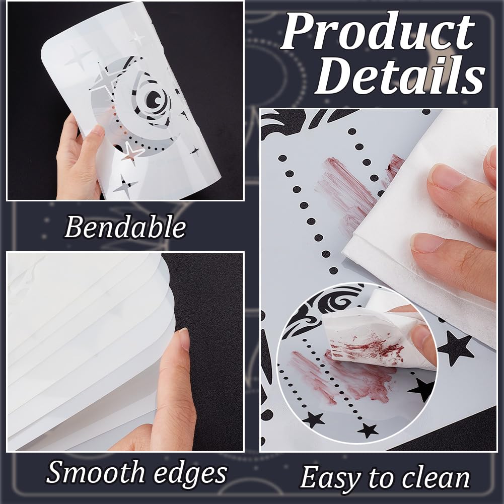 9PCS/Set Sun Moon Wall Stencils for Painting 12x8 Mandala Tile Stencil Large Flower Star Concrete Floor Stencils Reusable Drawing Template for Painting Wood Canvas Furniture Patio Home Decor