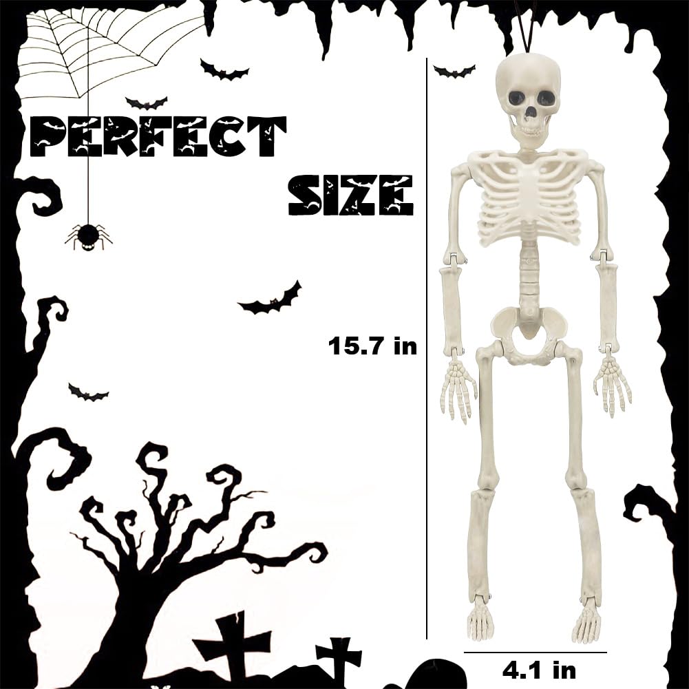 5 Packs Halloween Skeletons, 16" Halloween Full Body Skeleton with Posable Joints for Haunted House Graveyard Props Decor