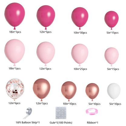 Pink Balloon Garland Arch Kit with Different Size Hot Pink White Metallic Rose Gold Confetti Balloons for Birthday Princess Theme Baby Shower Wedding Valentine's Party Decorations