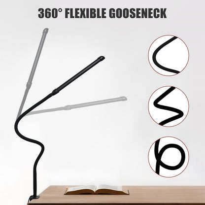 LED Desk Lamp with Clamp, Clamp Light with 30 Adjustable Color Modes, Clip on Light with Long Flexible Gooseneck, Eye Care Lamp Clamp for Study, Work, Home, Office, Black, 12W