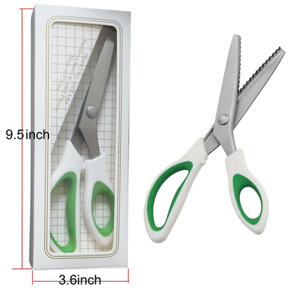 Green Pinking Shears Comfort Grips Crafts Zig Zag Cut Sewing Scissors,Professional Handheld Dressmaking