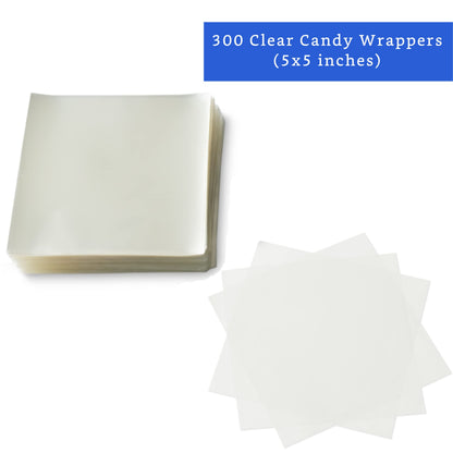 Clear Candy Wrappers for Caramels (300 Pcs 5 x 5 inches) - Natural Clear Cellophane Candy Wrapper - Caramel Wrappers - Wrapping Paper for Caramels, Chocolate, Nougat and Lollipops