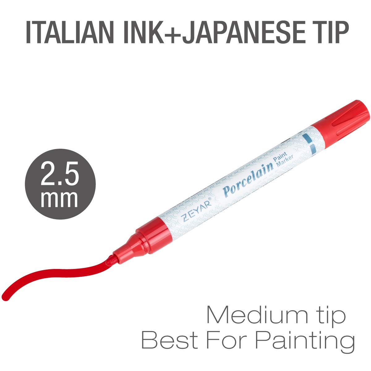 Acrylic Paint Pens for Porcelain, Professional Ceramic painting, 12 colors Water-based, Medium Point, Water and Fade Resistant, DIY on Mugs and other Ceramics for Permanent Collection