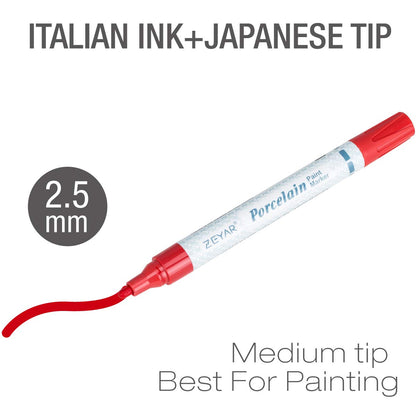 Acrylic Paint Pens for Porcelain, Professional Ceramic painting, 12 colors Water-based, Medium Point, Water and Fade Resistant, DIY on Mugs and other Ceramics for Permanent Collection