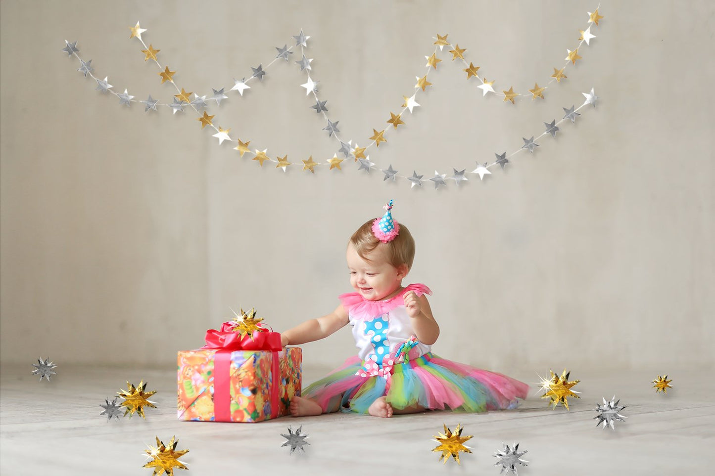 Gold Party Decorations Star Garlands Streamer Gold 3D Stars Metallic Paper Hanging Bunting Banner for Birthday Wedding Baby Bridal Shower Holiday Christmas Ramadan EID Mubarak Party Supplies