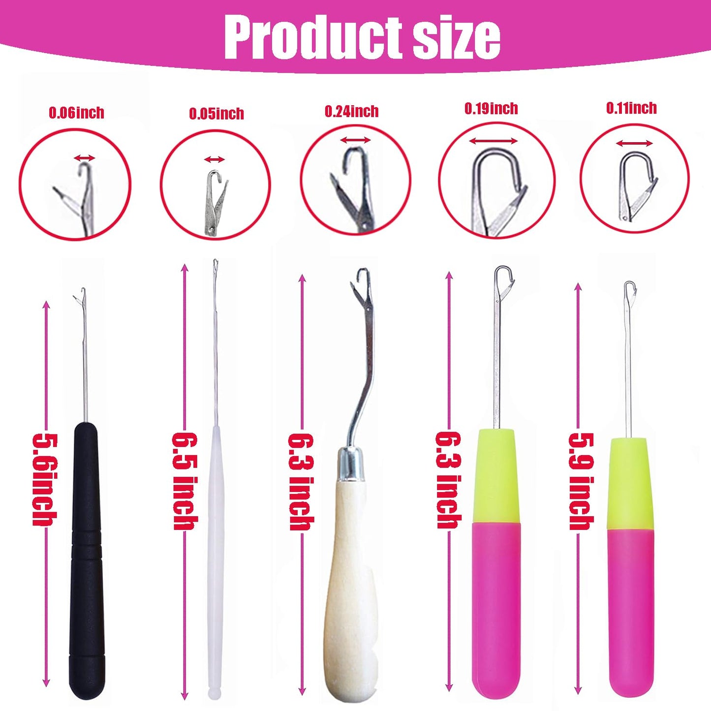 Pack of 5 Different Sizes Latch Hook Crochet Needle Hook Tools for Braid Hair, Scarf Carpet Making and Other Crafts