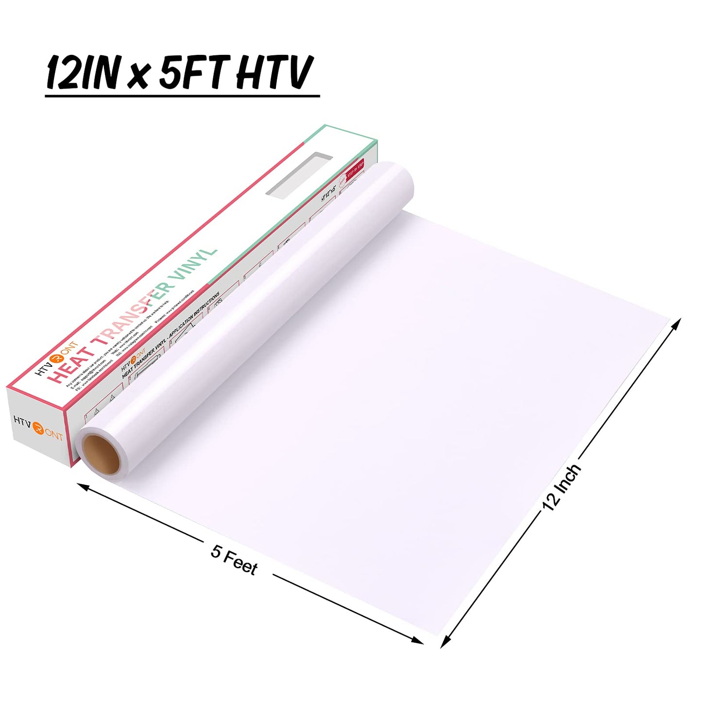 HTV Vinyl Rolls Heat Transfer Vinyl - 12" x 5ft White HTV Vinyl for Shirts, Iron on Vinyl for All Cutter Machine - Easy to Cut & Weed for Heat Vinyl Design (White)