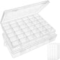 2 Pack 36 Grids Clear Plastic Bead Organizer Box, Fishing Tackle Box Compartment Organizer with Adjustable Dividers for Jewelry, Art Craft, Bead Storage Containers with 5 Sheets Label Stickers