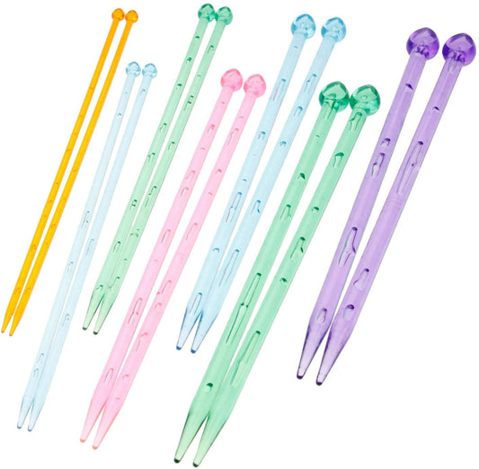 14 PCS(7 Pair) Multicolor Plastic Crystal Knitting Needles Weaving Tool Acrylic Crystal Knitting Tools Acrylic Needle for Scarf Sweater Length 26cm/10.35IN