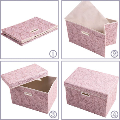 Larger Collapsible Storage Boxes with Lids Fabric Decorative Bins Cubes Organizer Containers Baskets Handles Divider for Bedroom Closet Living Room Pink 17.7x11.8x11.8 Inch 3 Pack
