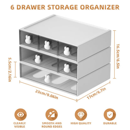 Desk Organizer with 6 Drawers, 3 Tier Stackable Storage Drawers Plastic Makeup Storage, Office Organizers and Storage, Desk Storage Box for Office, School, Home