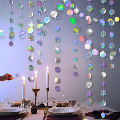 Iridescent Party Decorations Holographic Circle Garlands Disco Theme Birthday Decoration Hanging Banner Graduation Decor Ball Streamer New Year NYE Backdrop Euphoria Party Supplies