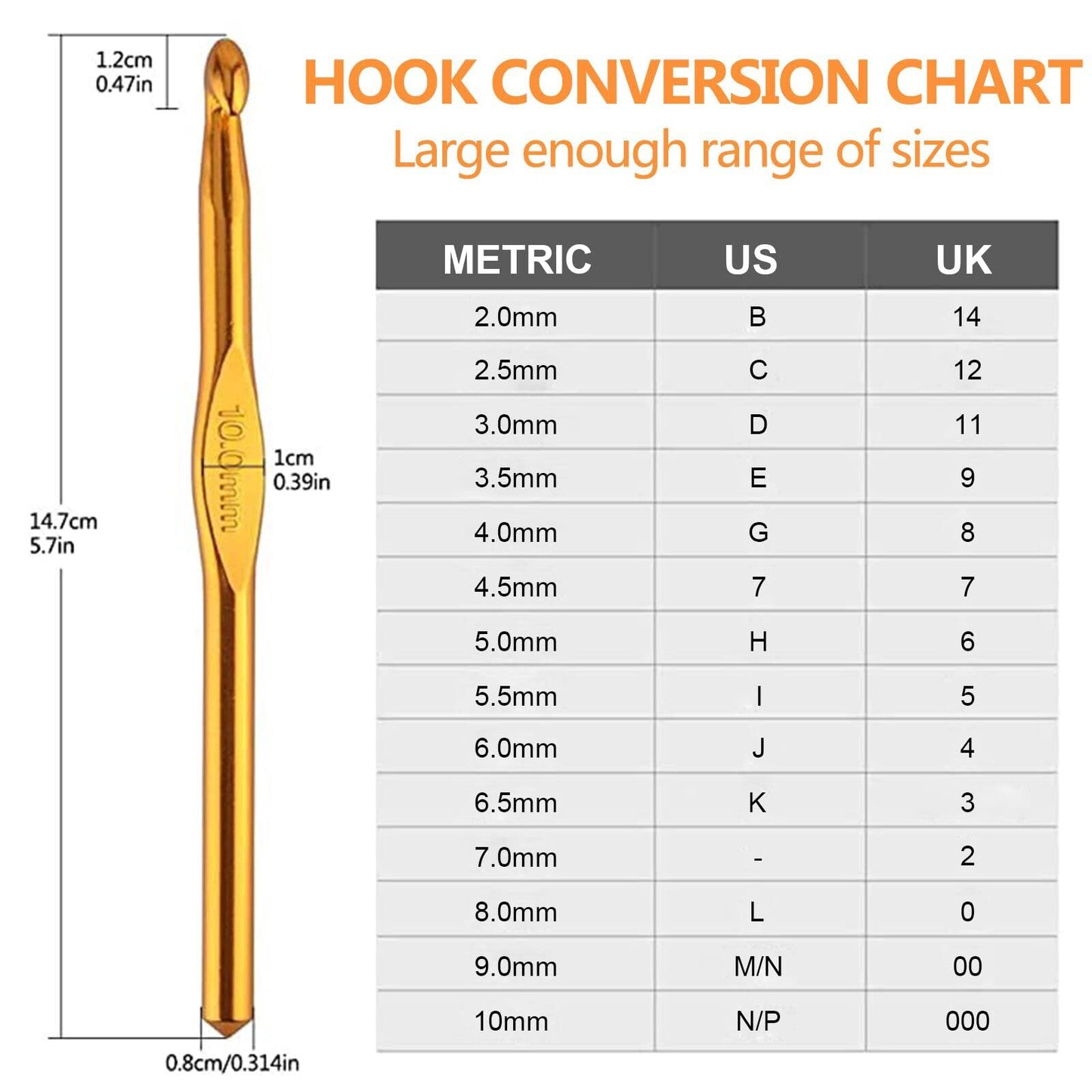 14 pcs Multicolor Aluminum Crochet Hooks Knitting Needles Craft Yarn 2-10mm …