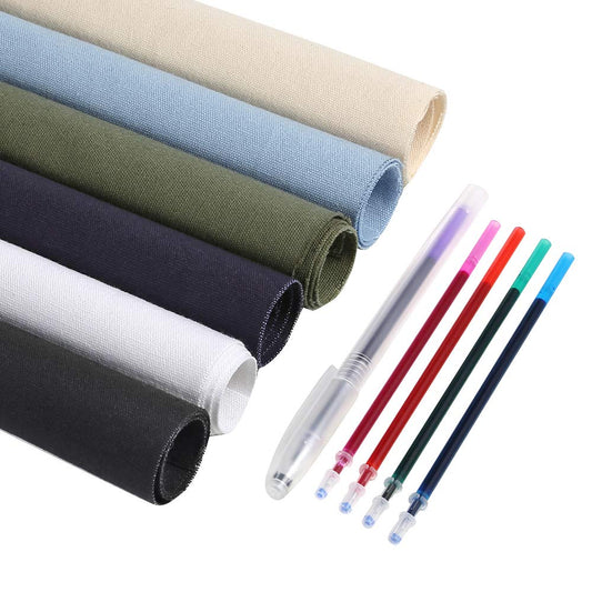 6 Pieces Fabric for Embroidery, Including 6 Colors Embroidery Fabric 5 Colors Water-Soluble Pens for Embroidery Projects and Upholstery Decoration, 11.8 by 11.8-Inch