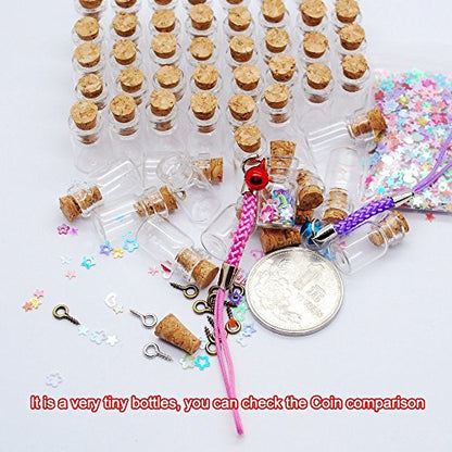50pcs 0.5ml-extra Mini Tiny Clear Glass Jars Bottles with 50pcs Cork Stoppers and 50pcs Eye Screws, Glass Bottles for Decoration, Arts & Crafts, Projects, Party Favors
