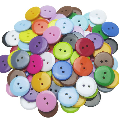 9/10"(23mm) Mix Lots 100pcs Resin Button Solid Color 2Holes Craft Clothes Sewing Cards Making Sweater Shirt (9/10"(23mm), Multi-Colored)