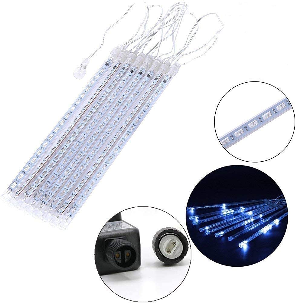 Meteor Shower Lights Outdoor Christmas Lights UL Certified Falling Rain Drop Snowfall Icicle Cascading String Light for Xmas Holiday Tree Wedding Party Garden Decor Blue, 12 Inch 8 Tubes