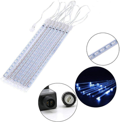 Meteor Shower Lights Outdoor Christmas Lights UL Certified Falling Rain Drop Snowfall Icicle Cascading String Light for Xmas Holiday Tree Wedding Party Garden Decor Blue, 12 Inch 8 Tubes