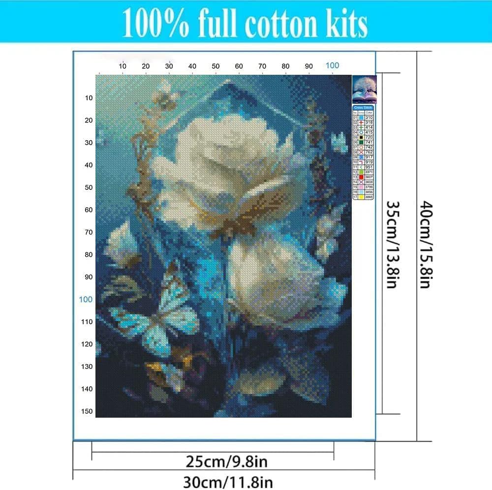 Flower Stamped Cross Stitch Kits - Counted Cross Stitch Kits for Beginners Adults,11 CT Patterns Dimensions Embroidery Kits Arts Craft Kits,for Gift and Home Decor 12 x 16in