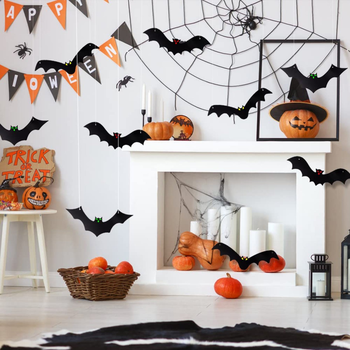 Halloween Hanging Bats 12 Pieces 3D Realistic Scary Large Fake Black Hanging Flying Bat Spooky for Yard Sign Outdoor Indoor Lawn Decorations(3 Style)