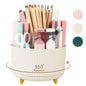 360 Degree Rotating Desk Organizer, Dual-Purpose Pencil Pen Holder for Desk, Rotating Desk Pen Organizer with 5 Slots, Pencil Cup for Office, School, Home Beige