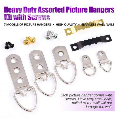 415Pcs Picture Hangers Kit with Screws, Heavy Duty Assorted Picture Hangers Assortment Kit for Picture Hanging Solutions with Transparent Box - 7 Models