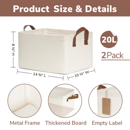 Storage Bins for Shelves, Closet Bins for Organization, Collapsible Storage Baskets for Towels, Rectangle Basket for Bedroom, 14 ¾" L x 10 ¼" W x 8 ¼" H, Beige, 2-Pack