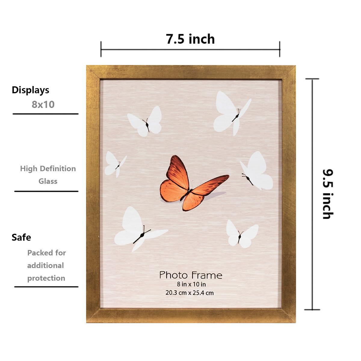 Gold 8x10 Picture Frame set of 4, Display 8x10 without Mat Wall Gallery Photo Frames