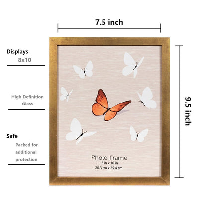 Gold 8x10 Picture Frame set of 4, Display 8x10 without Mat Wall Gallery Photo Frames