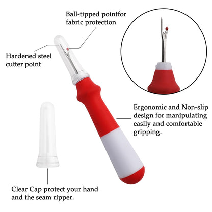 3 Pieces Ergonomic Grip Seam Ripper, Colorful Large Thread Remover for Sewing Crafting Removing Embroidery Hems and Seams