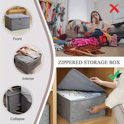 Set of 4 Oversized Collapsible Storage Containers with Double Zippers and Three Handles