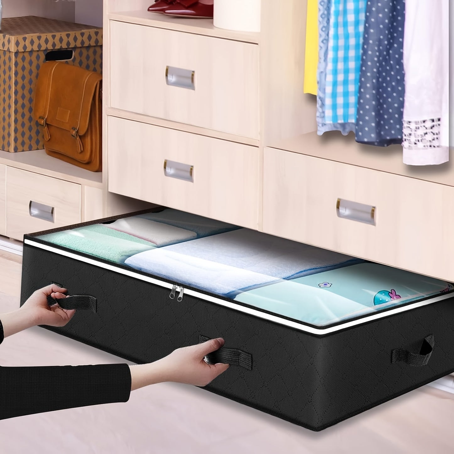 4-Pack Under Bed Storage Containers, Large Capacity Foldable Fabric Clothes Bins with Clear Window