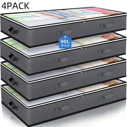 4pcs Large Under Bed Storage Box Set with Transparent Window and Sturdy Handles