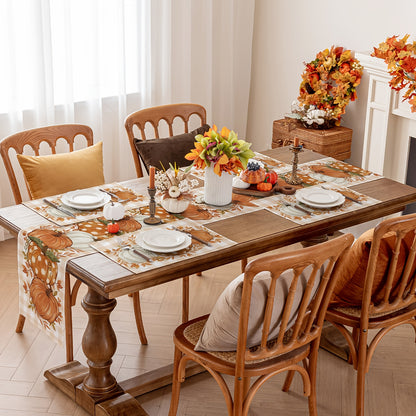 13x72 inches Pumpkin & Leaves Fall Table Runner - Autumn Thanksgiving Harvest Table Decor for Dining Room - Farmhouse Style Party Decoration