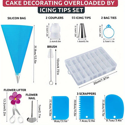 116 pcs Cake Decorating and Baking Tool Set with 55 Piping Tips and Storage Box