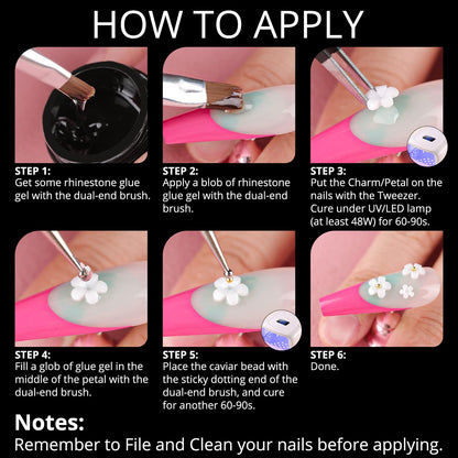 Mixed 3D Nail Art Gem Decoration Accessories Kit #1, Aurora Bear Bow Butterfly Starry AB Rhinestone Charm Jewelry for Deco, Pearl Flower Caviar Bead Stone Crystal with Dual-End Brush and Tweezer