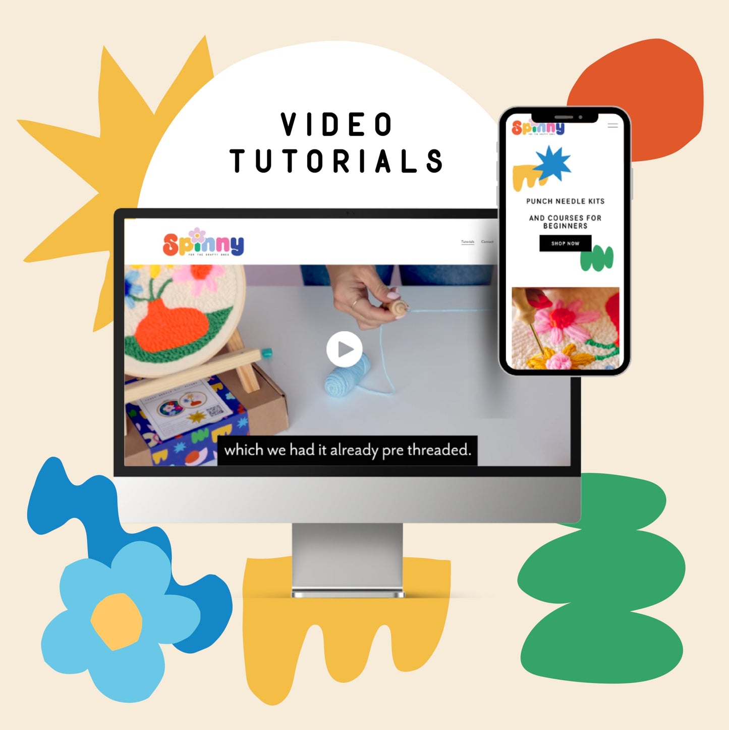 Punch Needle Kit, Set of 6 Coasters, Includes Beginner Video Tutorials and Instructions, Beginner Punch Stitch for Adults, Mug Rug Punch Needle Kit,