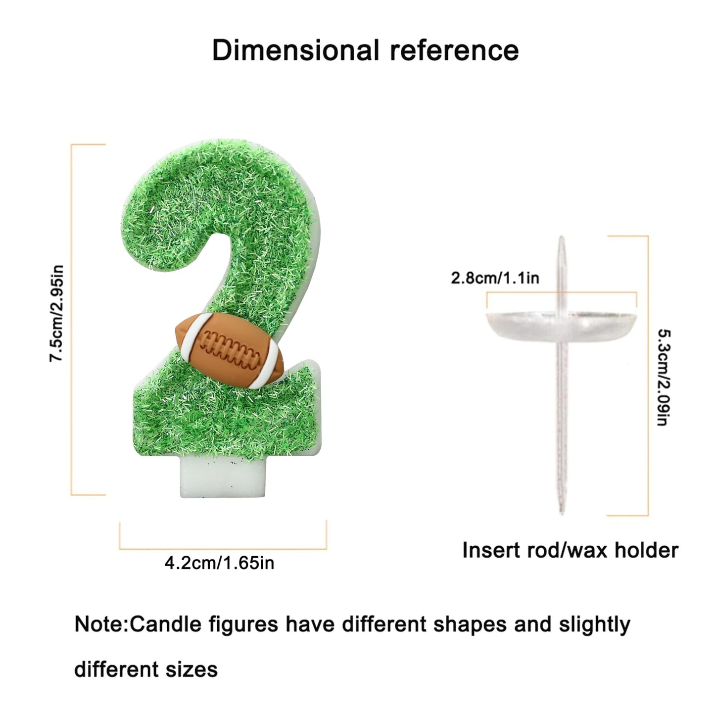 Football Birthday Number Candles Green Football Cake Candles Glitter Sequins Number 2 Candle for Cake Decorating Football Birthday Party Decorations Supplies 2