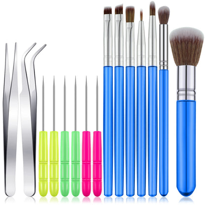 15 Pieces Cake Decorating Tool Set Include Cookie Decoration Brushes Cookie Scriber Needles Sugar Stir Needles Elbow and Straight Tweezers for Biscuit Cake Fondant Decor Supplies(Blue)