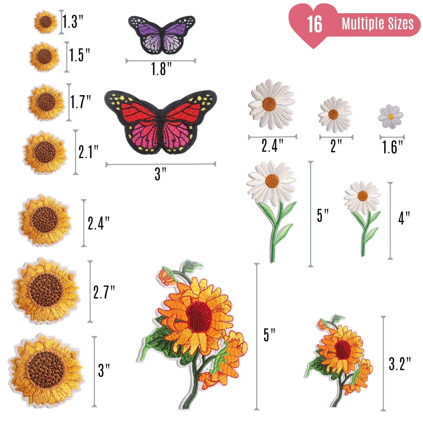 35 Pieces Embroidered Iron on Patch for Clothing, NNHOM only.Sunflowers Butterfly Iron On Patches Set,Large Size Cute Decoration Embroidered Patches Pack for Jeans,Bags, Clothing