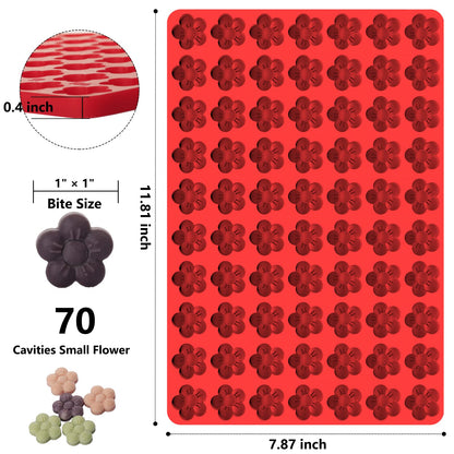 Flower Silicone Mold, Small Plum Blossom Shaped Flower Molds with 70 Cavities for Making Chocolate/Candy/Gummy/Cookie/Jelly/Ice Cube/Edible Flowers for Cake Decorating, Wintersweet Mold, with Scraper
