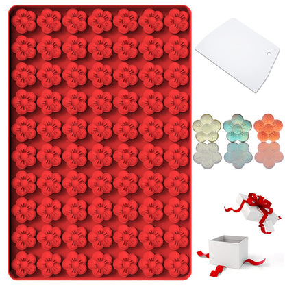 Flower Silicone Mold, Small Plum Blossom Shaped Flower Molds with 70 Cavities for Making Chocolate/Candy/Gummy/Cookie/Jelly/Ice Cube/Edible Flowers for Cake Decorating, Wintersweet Mold, with Scraper