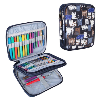 Organizer Case for Interchangeable Circular Knitting Needles, Crochet hooks and Knitting Accessories, Keep All in Place and Easy to Carry, Cats Blue (No Accessories Included)
