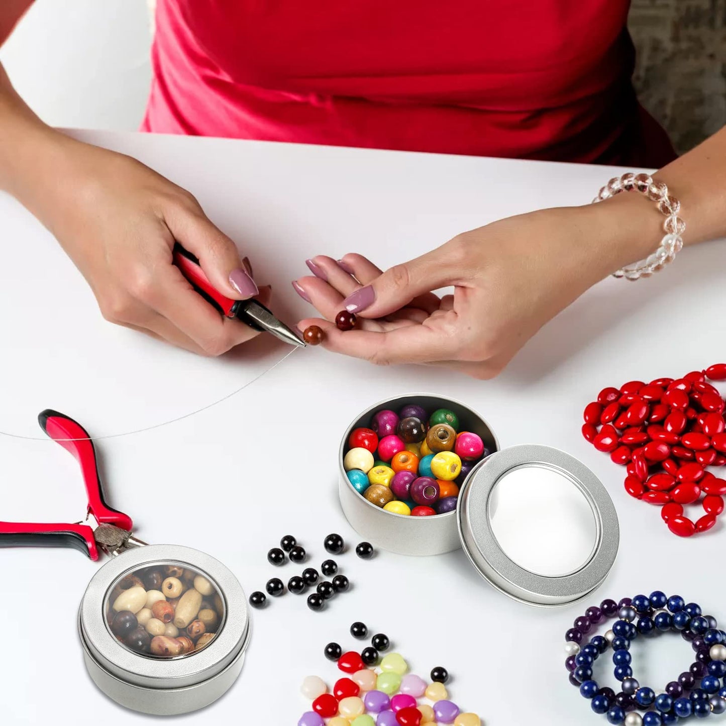 30 Pack 2 Ounce Metal Tin Cans - Round Empty Containers with Clear Top for Candles, Arts & Crafts, Storage in Kitchen & Office Use