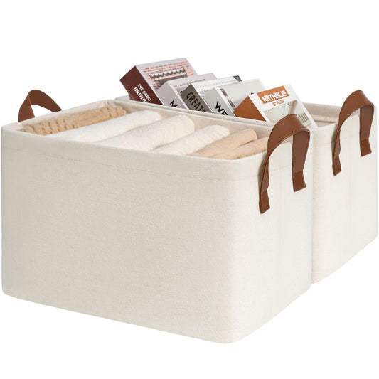 Storage Baskets for Shelves, Closet Organizers and Storage, Modern, Beige, 2-Pack, 16 ¾" L x 11" W x 9 ¾" H