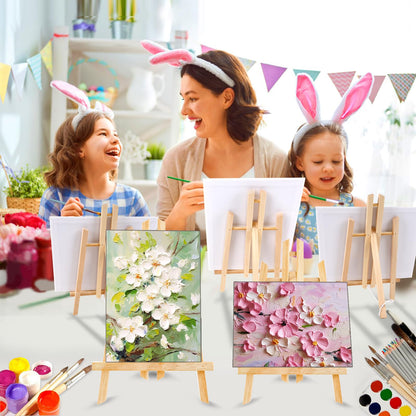 72 PCS Professional Painting Set with Easels, 6 PCS Wood Easels,6 Packs of 60 Brushes with Nylon Brush Head and 6 pcs Palettes, Painting Supplies kit for Kids & Adults to Painting Party.