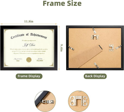 8.5x11 Picture Frames Certificate Frame | 4 Pack Document Frames Bulk for Diploma, Degree, Photograph, and Photos | Tabletop or Wall Mount | Black