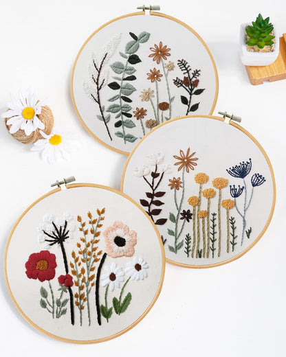 3 Sets Embroidery Kit,Cross Stitch Kits for Beginners,Needlepoint Kits for Adults with Easy Floral Pattern Hand Crafts,Hoop,Needle,Mothers Day Gifts