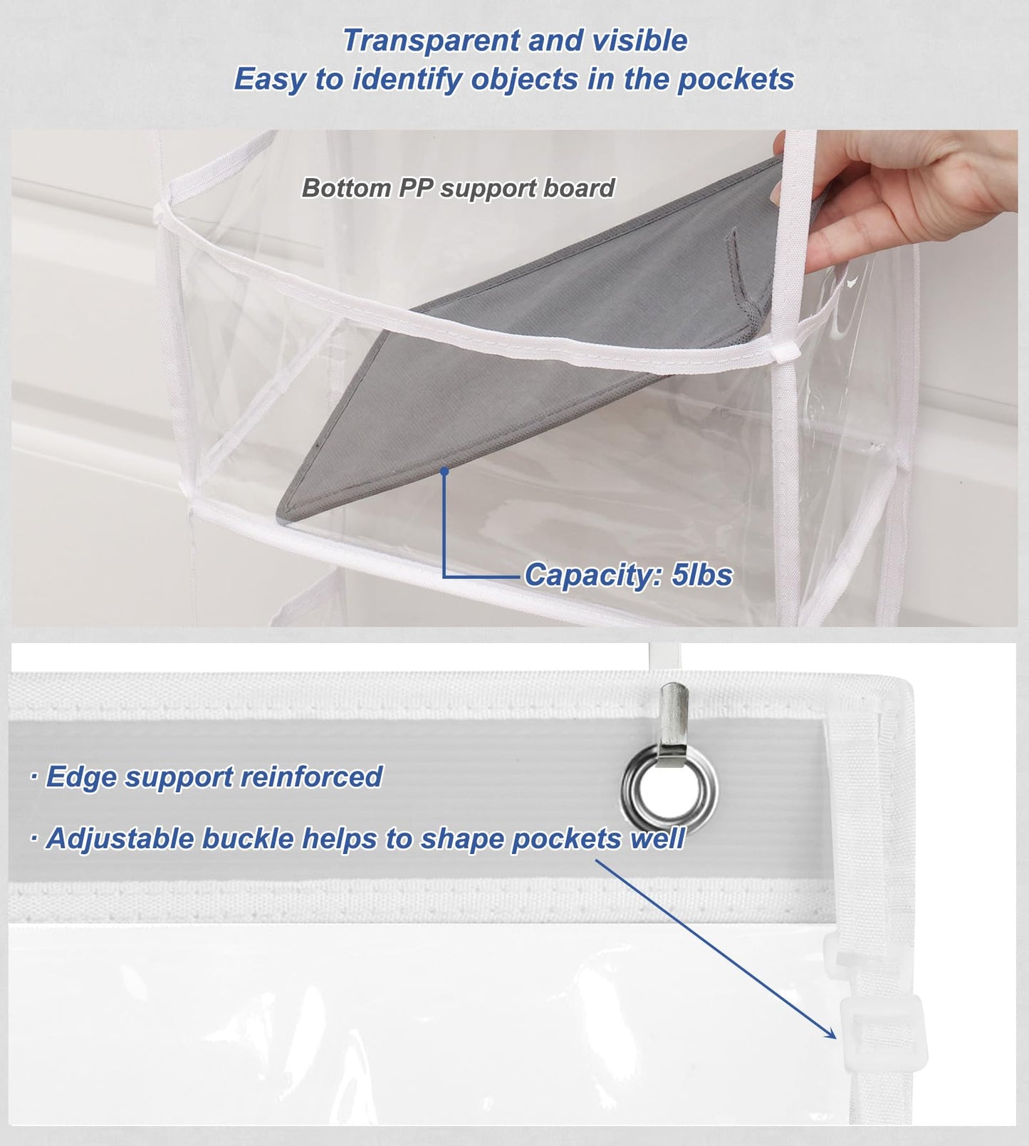 5-Shelf Over The Door Hanging Pantry Organizer, Room Organizer with Clear Plastic Pockets, 25lb Ultra Sturdy & Large Capacity for Closet, Bedroom, Nursery, Bathroom and Sundries