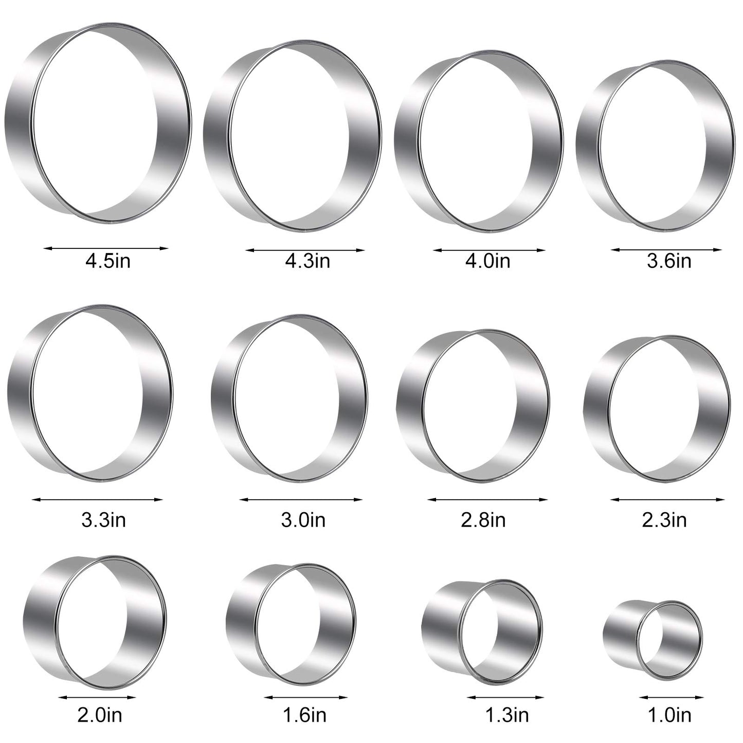 Round Cookie Cutters Set 12 Pieces Bistcuit Cookie Cutters Circle Pastry Cutters Round Donut Ring Molds for Baking for Pastries Doughs Doughnuts